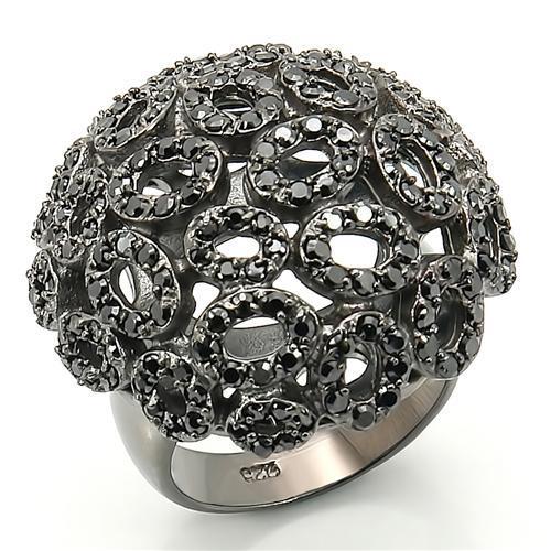JCE278 Ruthenium Brass Ring with AAA Grade CZ  in Jet