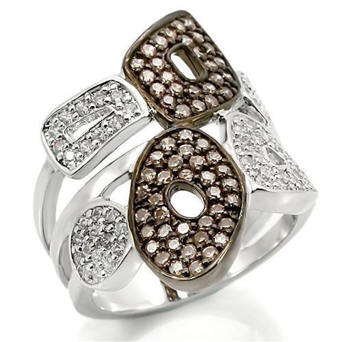 JCE295 Rhodium + Ruthenium Brass Ring with AAA Grade CZ  in Champagne
