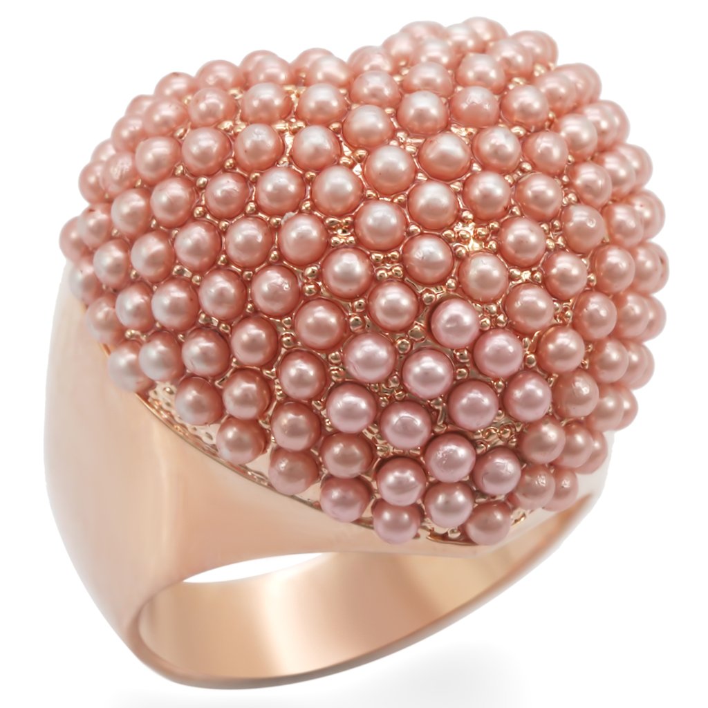 JCE059 Rose Gold Brass Ring with Synthetic Pearl in Rose