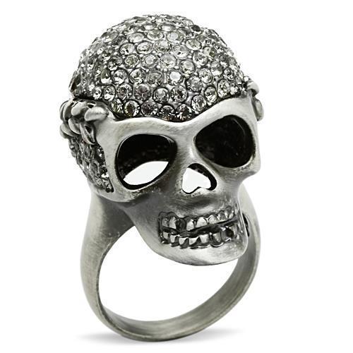 JCE015 Antique Silver White Metal Ring with Top Grade Crystal  in Black Diamond
