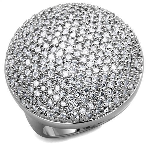 JCE1079 Rhodium Brass Ring with AAA Grade CZ  in Clear