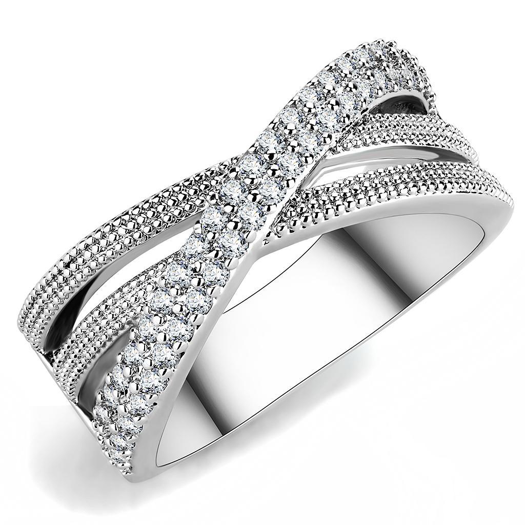 JCE1464 Rhodium Brass Ring with AAA Grade CZ  in Clear