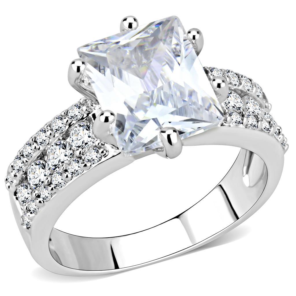 JCE1532 Rhodium Brass Ring with AAA Grade CZ  in Clear