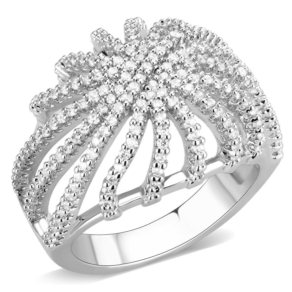 JCE1547 Rhodium Brass Ring with AAA Grade CZ  in Clear