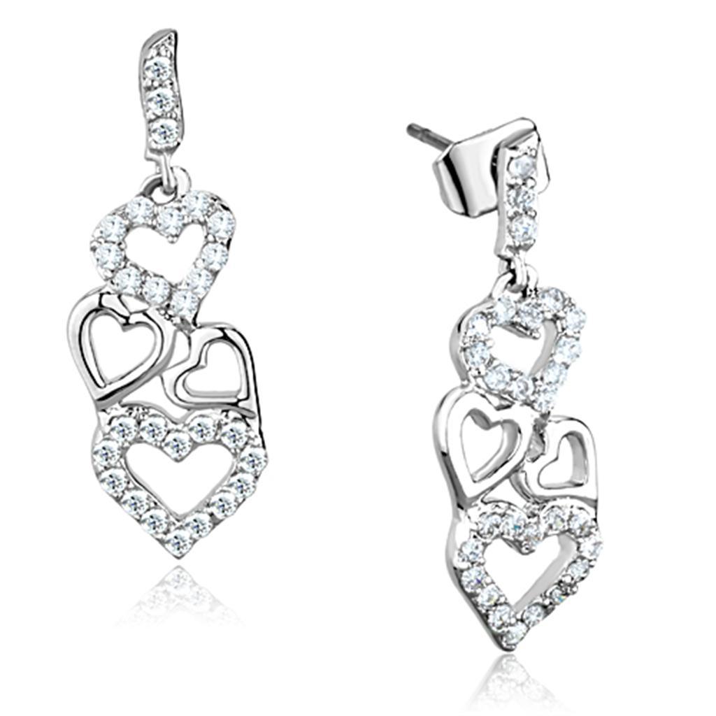 JCE640 Rhodium Brass Earrings with AAA Grade CZ  in Clear