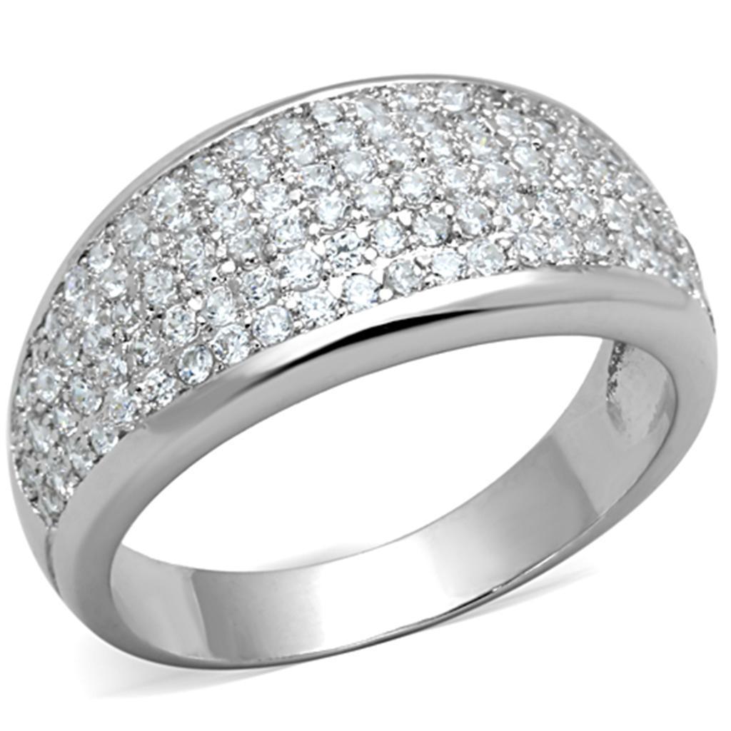 JCE730 Rhodium Brass Ring with AAA Grade CZ  in Clear