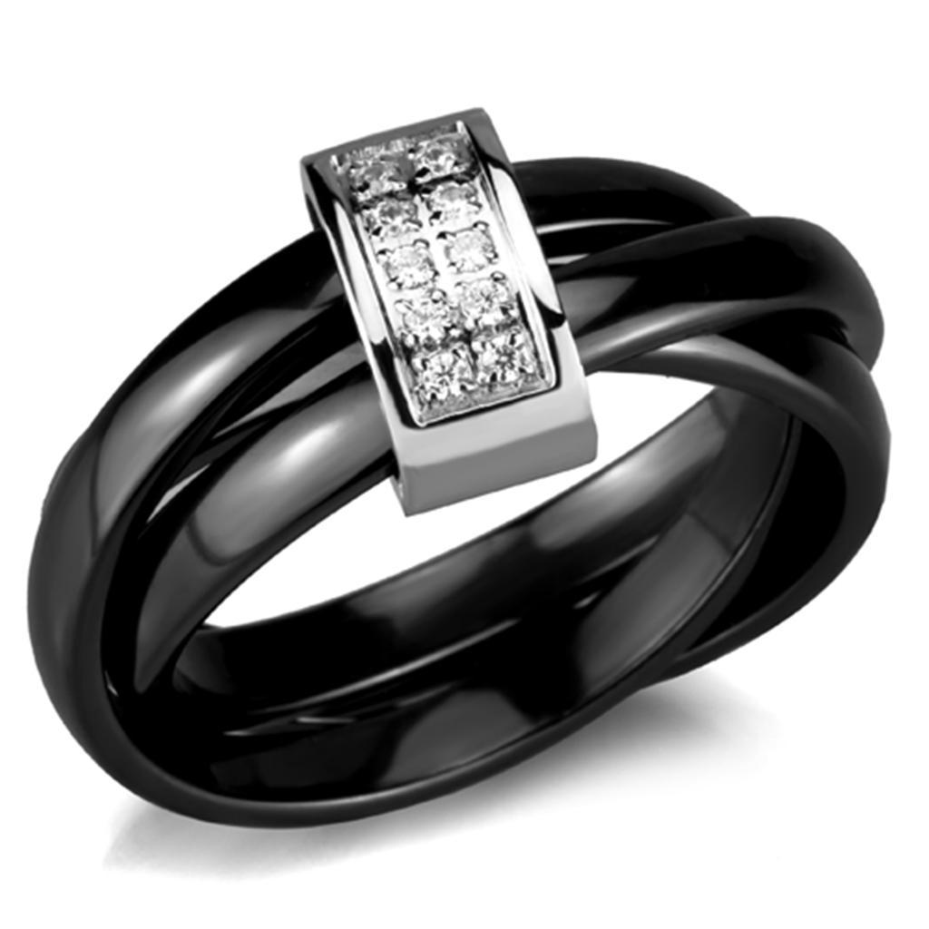 JCE950 High polished (no plating) Stainless Steel Ring with Ceramic  in Jet