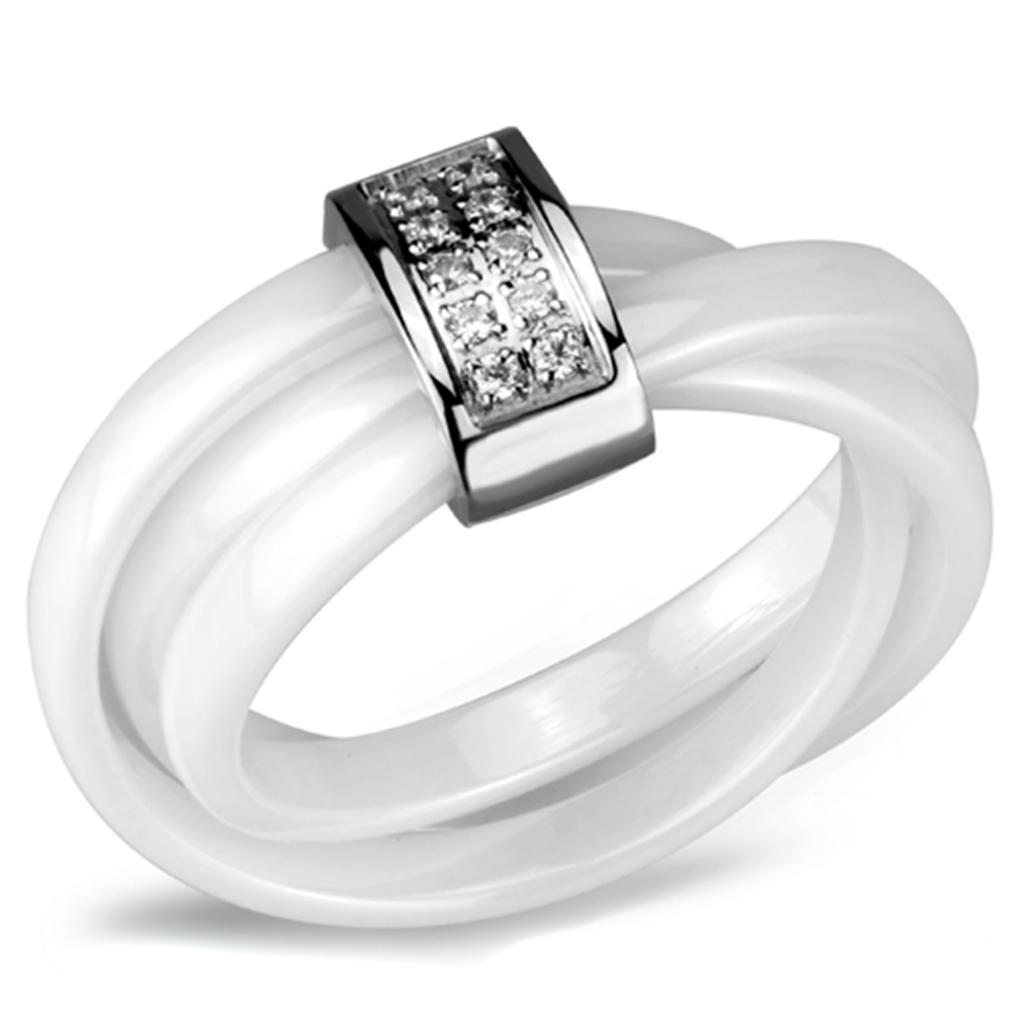 JCE951 High polished (no plating) Stainless Steel Ring with Ceramic  in White