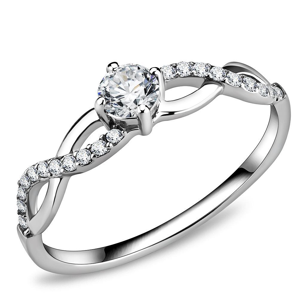 JCE2104 High polished (no plating) Stainless Steel Ring with AAA Grade CZ  in Clear