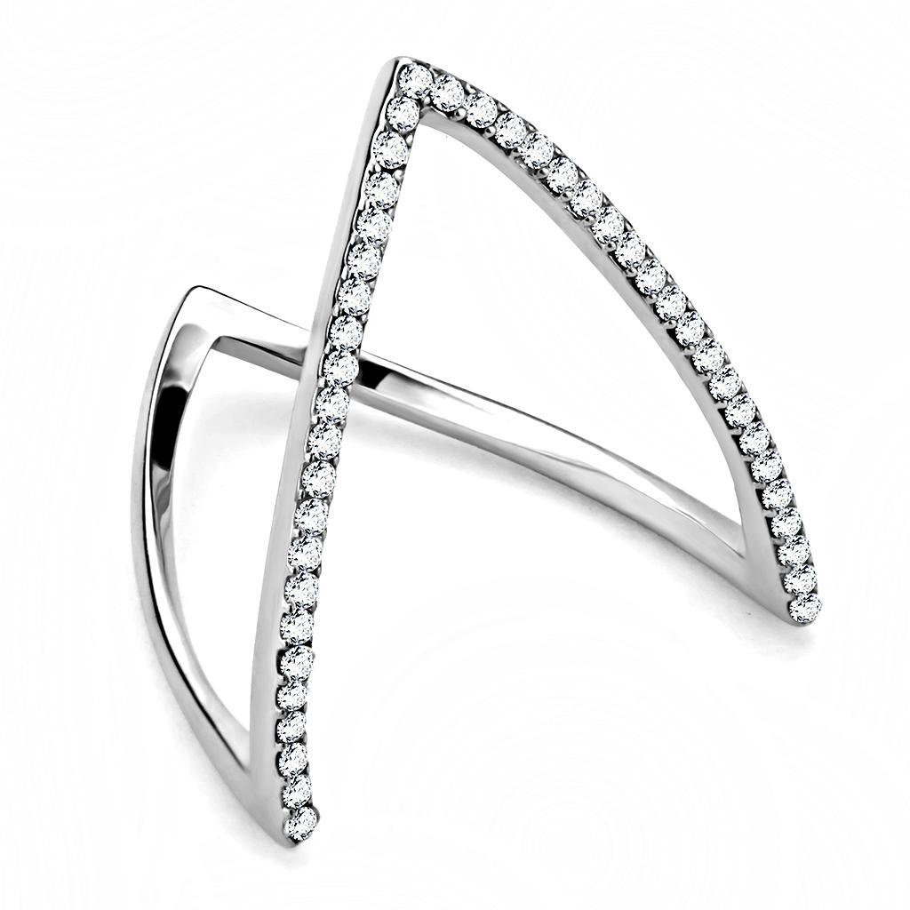 JCE132 High polished (no plating) Stainless Steel Ring with AAA Grade CZ  in Clear