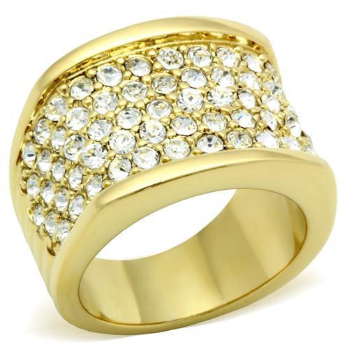 JCE006 IP Gold(Ion Plating) Brass Ring with Top Grade Crystal  in Clear