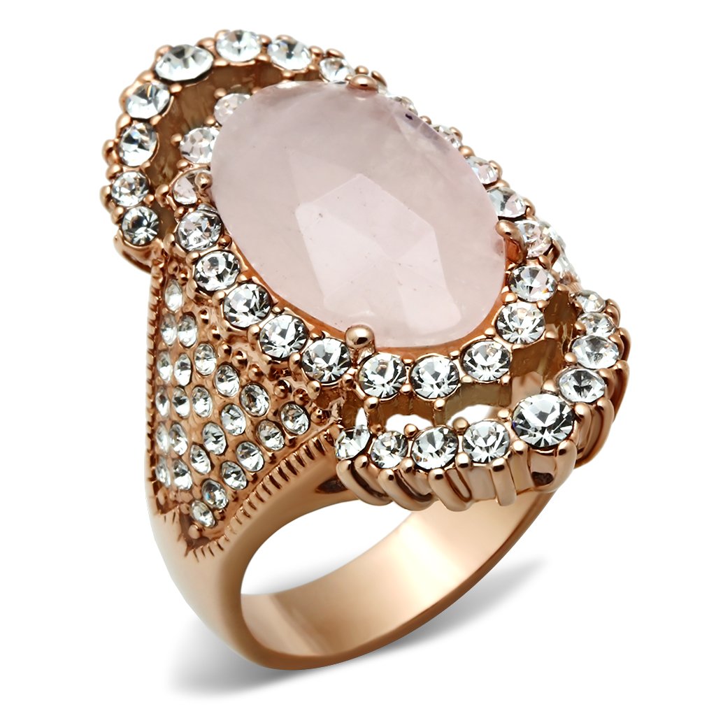 JCE225 IP Rose Gold(Ion Plating) Brass Ring with Precious Stone PINK CRYSTAL in Light Rose