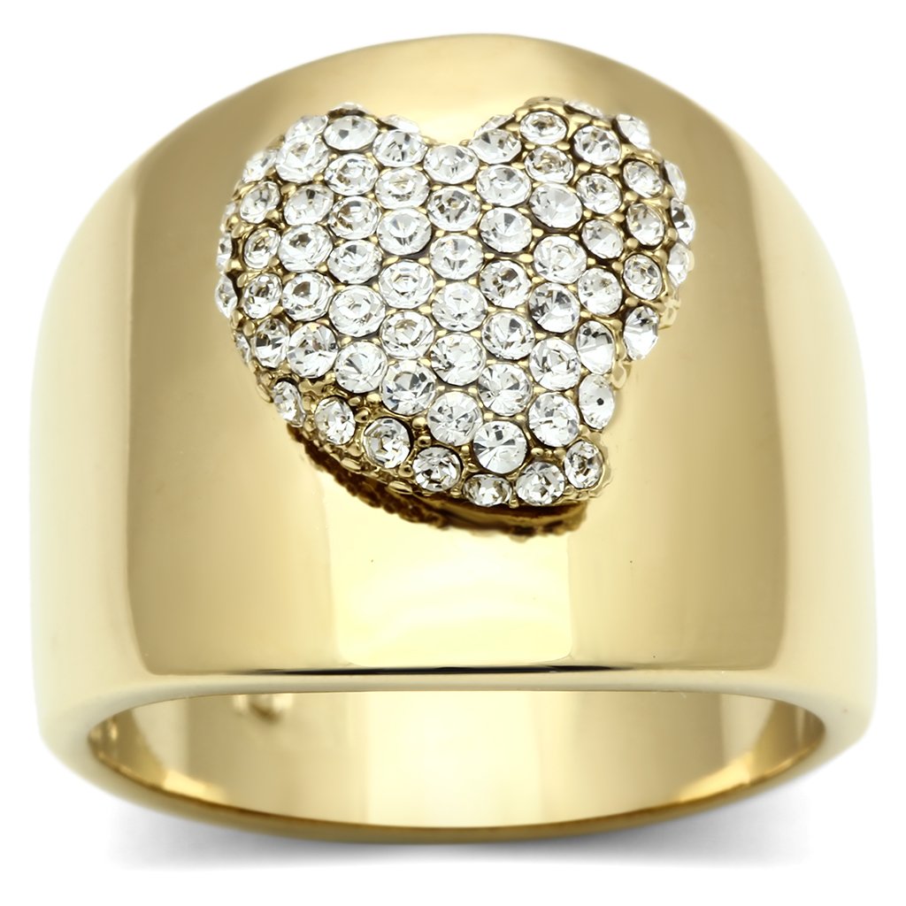 JCE293 IP Gold(Ion Plating) Brass Ring with Top Grade Crystal  in Clear