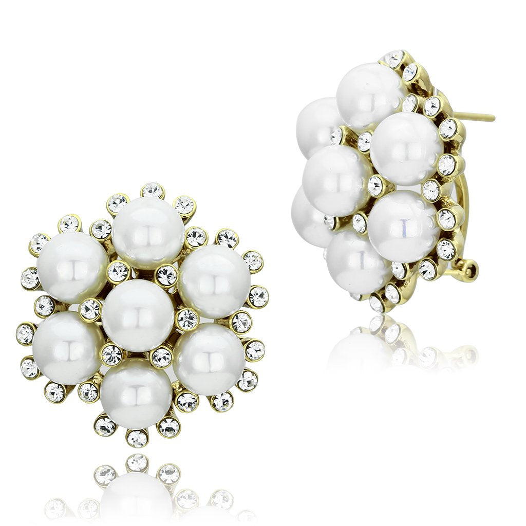 JCE349 IP Gold(Ion Plating) Brass Earrings with Synthetic Pearl in White