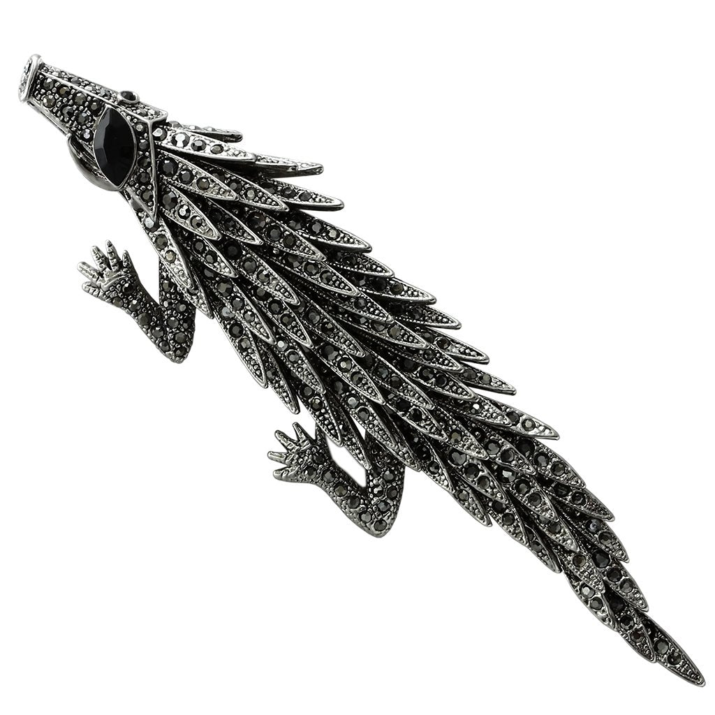 JCE2394 Imitation Rhodium White Metal Brooches with Top Grade Crystal  in Jet