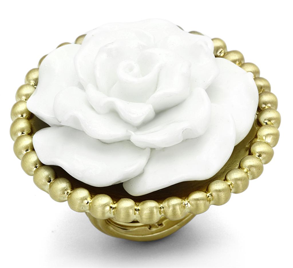 JCE3660 Gold & Brush Brass Ring with Synthetic Synthetic Stone in White