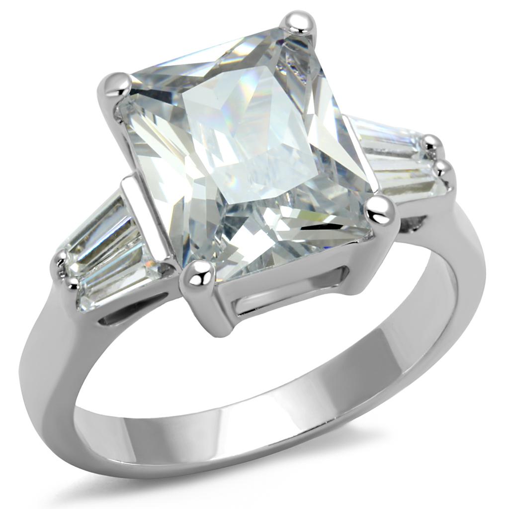 JCE4091 Rhodium Brass Ring with AAA Grade CZ  in Clear