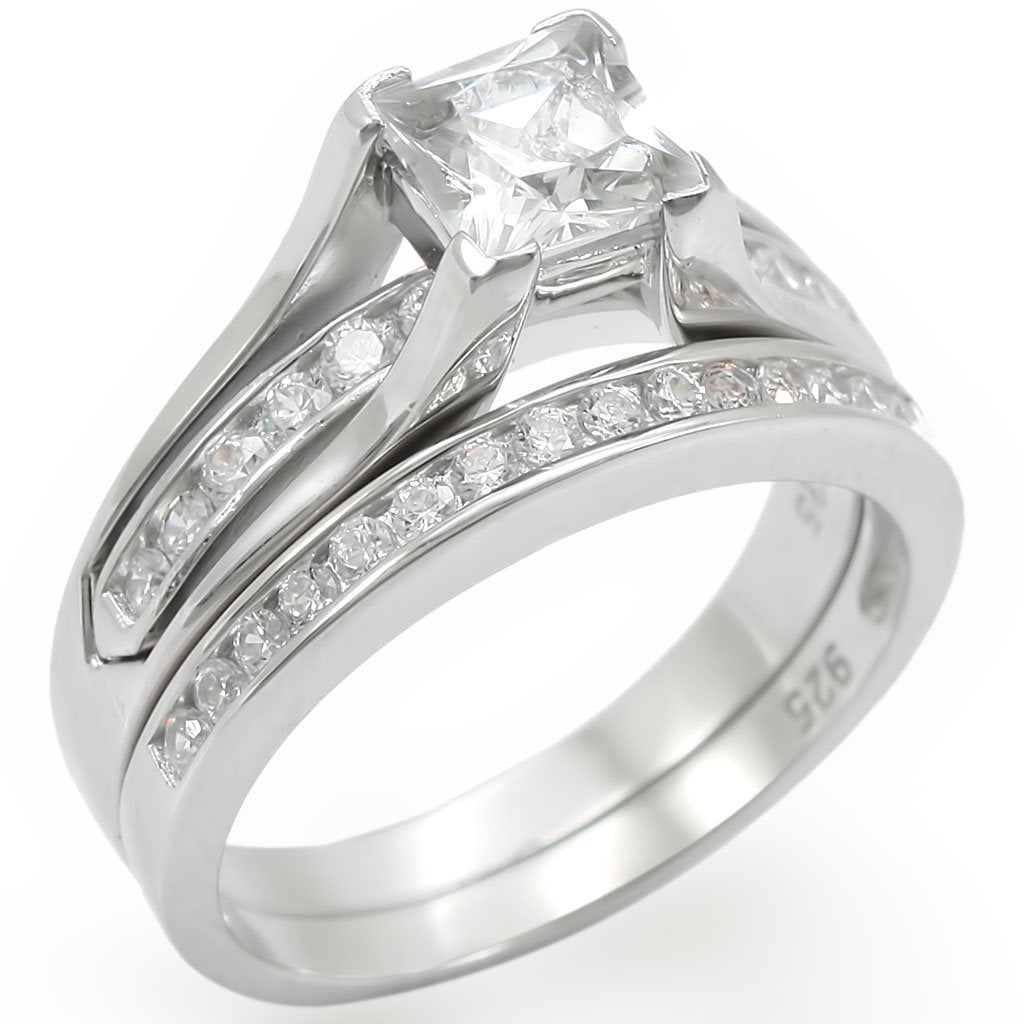 JCES256 Rhodium 925 Sterling Silver Ring with AAA Grade CZ  in Clear