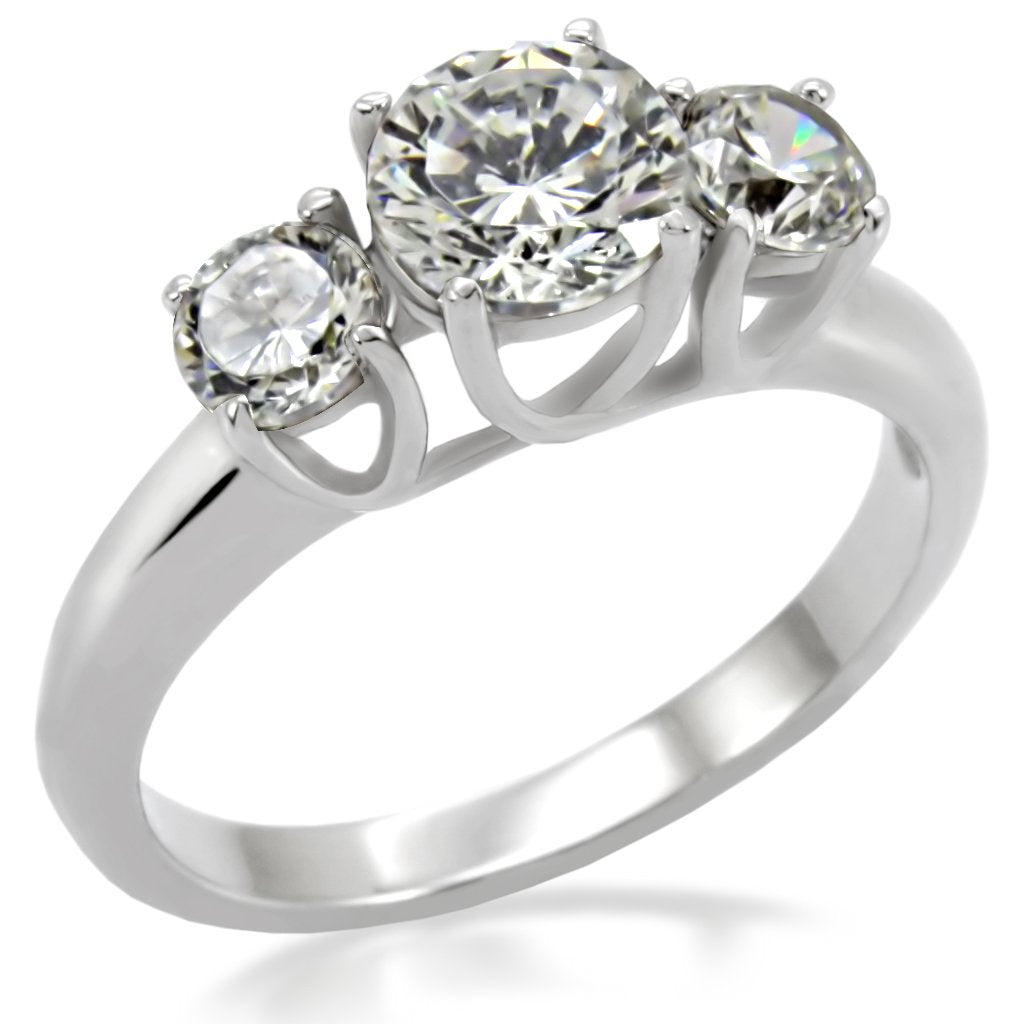 JCE004 High polished (no plating) Stainless Steel Ring with AAA Grade CZ  in Clear