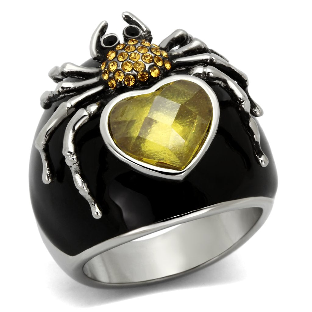 JCE1019 High polished (no plating) Stainless Steel Ring with AAA Grade CZ  in Topaz