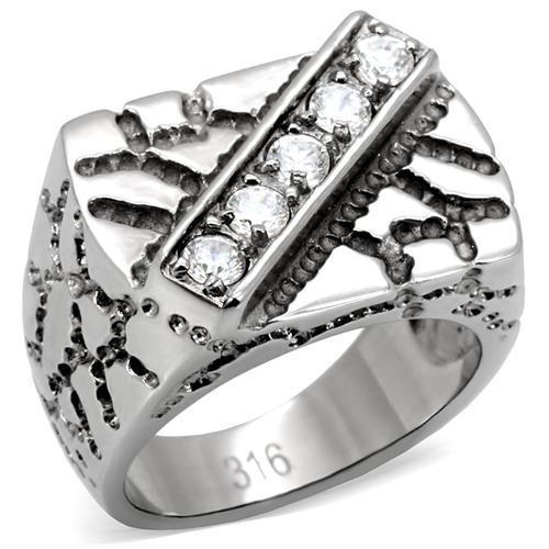 JCE124 High polished (no plating) Stainless Steel Ring with AAA Grade CZ  in Clear