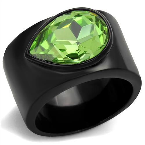 JCE1363J IP Black(Ion Plating) Stainless Steel Ring with Top Grade Crystal  in Peridot