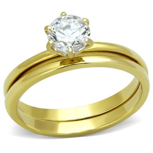 JCE1439 IP Gold(Ion Plating) Stainless Steel Ring with AAA Grade CZ  in Clear