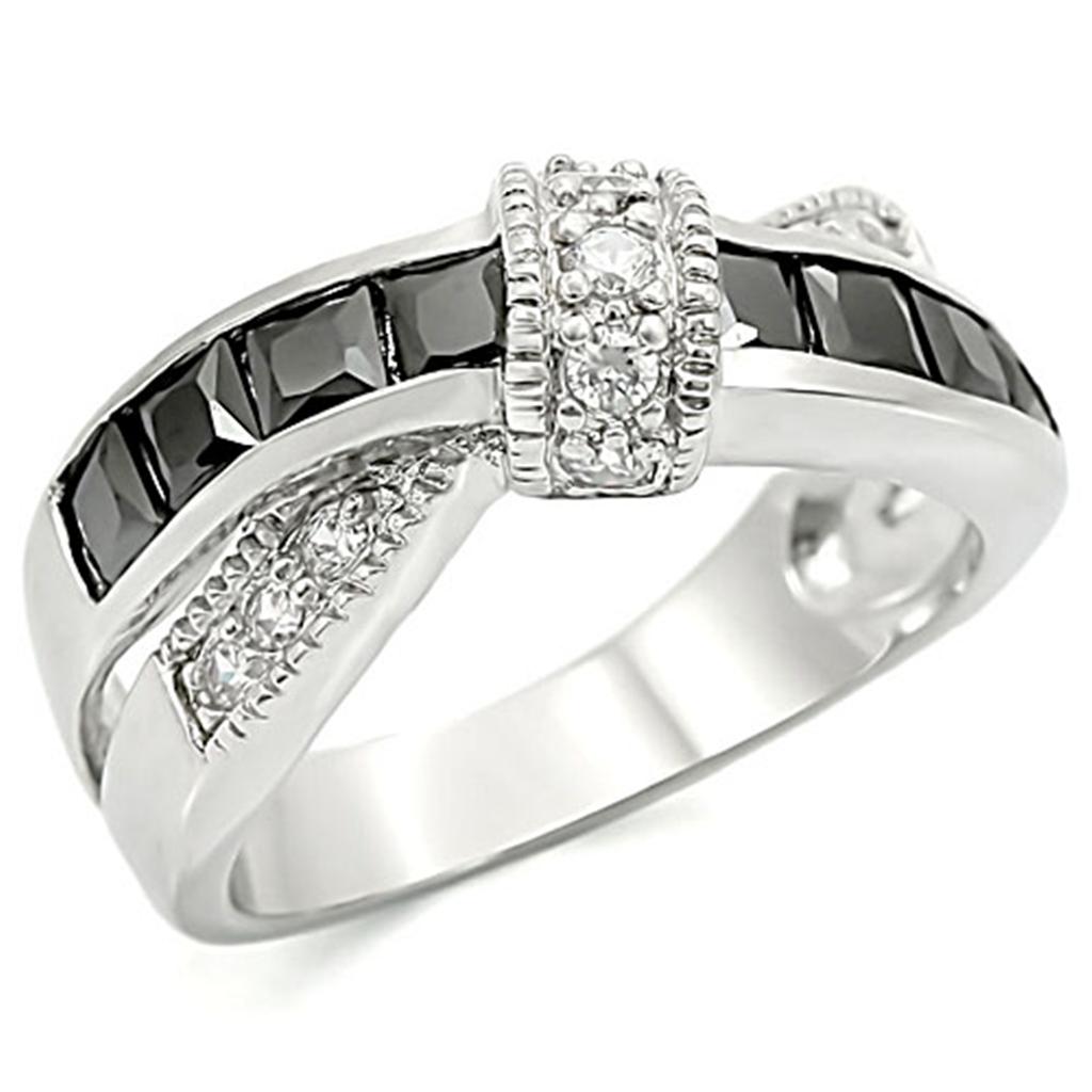 JCE1494 High polished (no plating) Stainless Steel Ring with AAA Grade CZ  in Jet