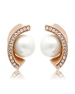 JCE1510 IP Rose Gold(Ion Plating) Stainless Steel Earrings with Synthetic Pearl in White