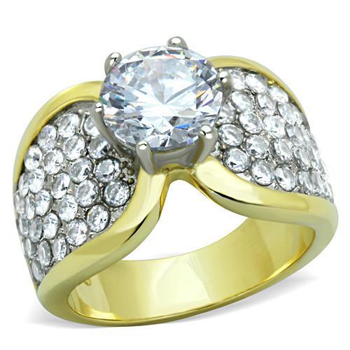 JCE1547 Two-Tone IP Gold (Ion Plating) Stainless Steel Ring with AAA Grade CZ  in Clear