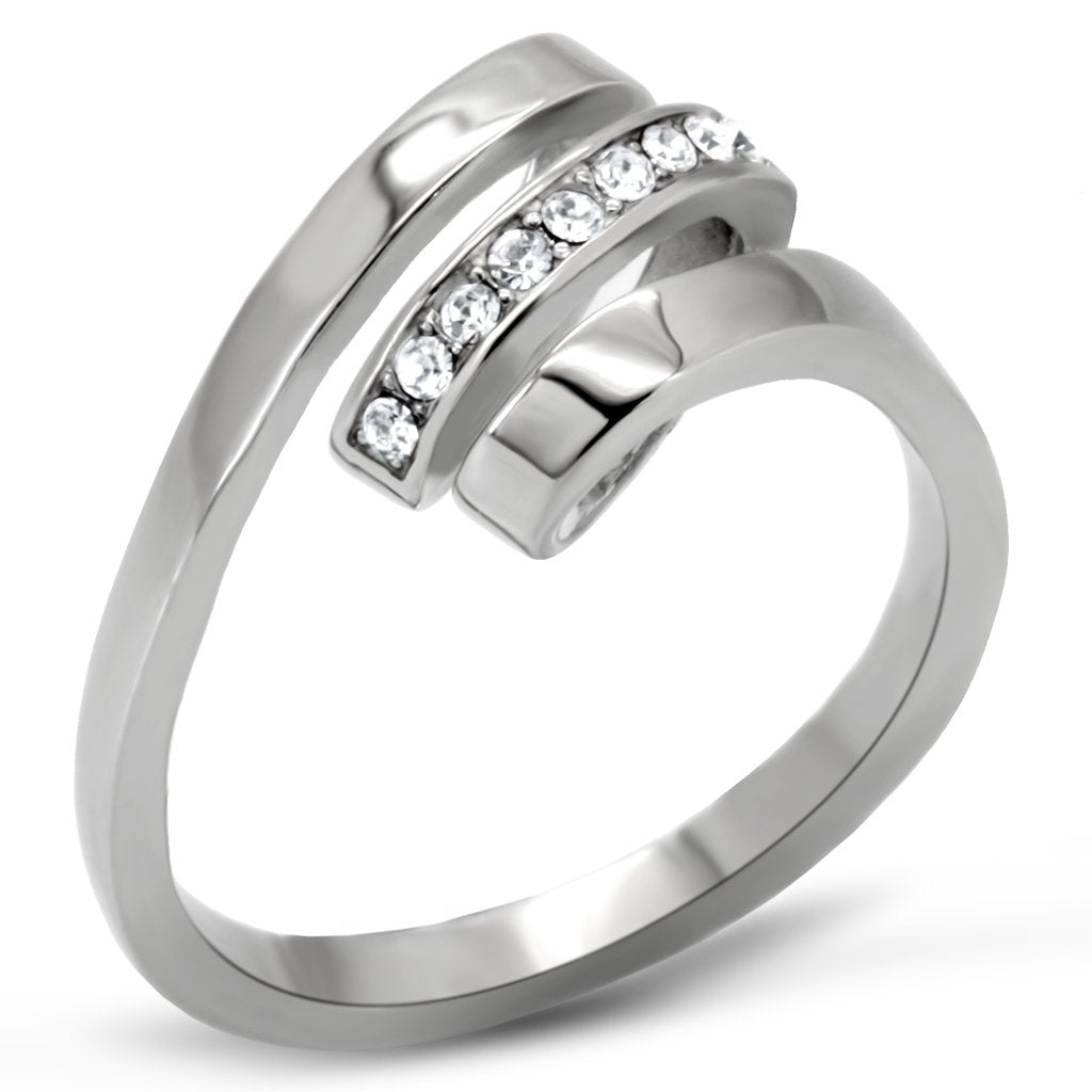 JCE161 High polished (no plating) Stainless Steel Ring with Top Grade Crystal  in Clear