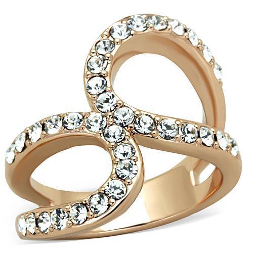 JCE1695 IP Rose Gold(Ion Plating) Stainless Steel Ring with Top Grade Crystal  in Clear