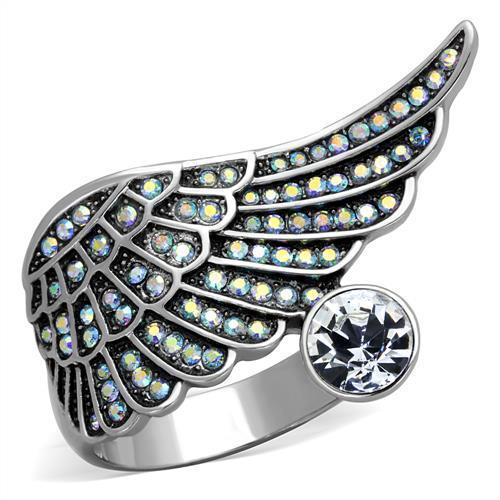 JCE1769 High polished (no plating) Stainless Steel Ring with Top Grade Crystal  in Clear
