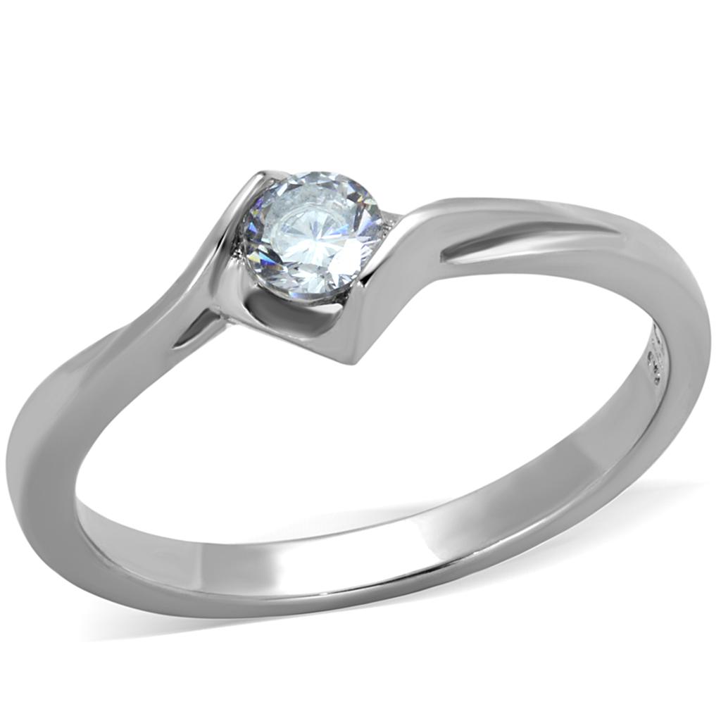 JCE2042 High polished (no plating) Stainless Steel Ring with AAA Grade CZ  in Clear