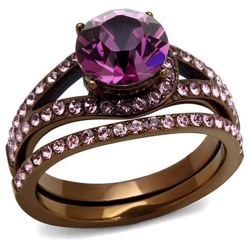 JCE2745 IP Coffee light Stainless Steel Ring with Top Grade Crystal  in Amethyst