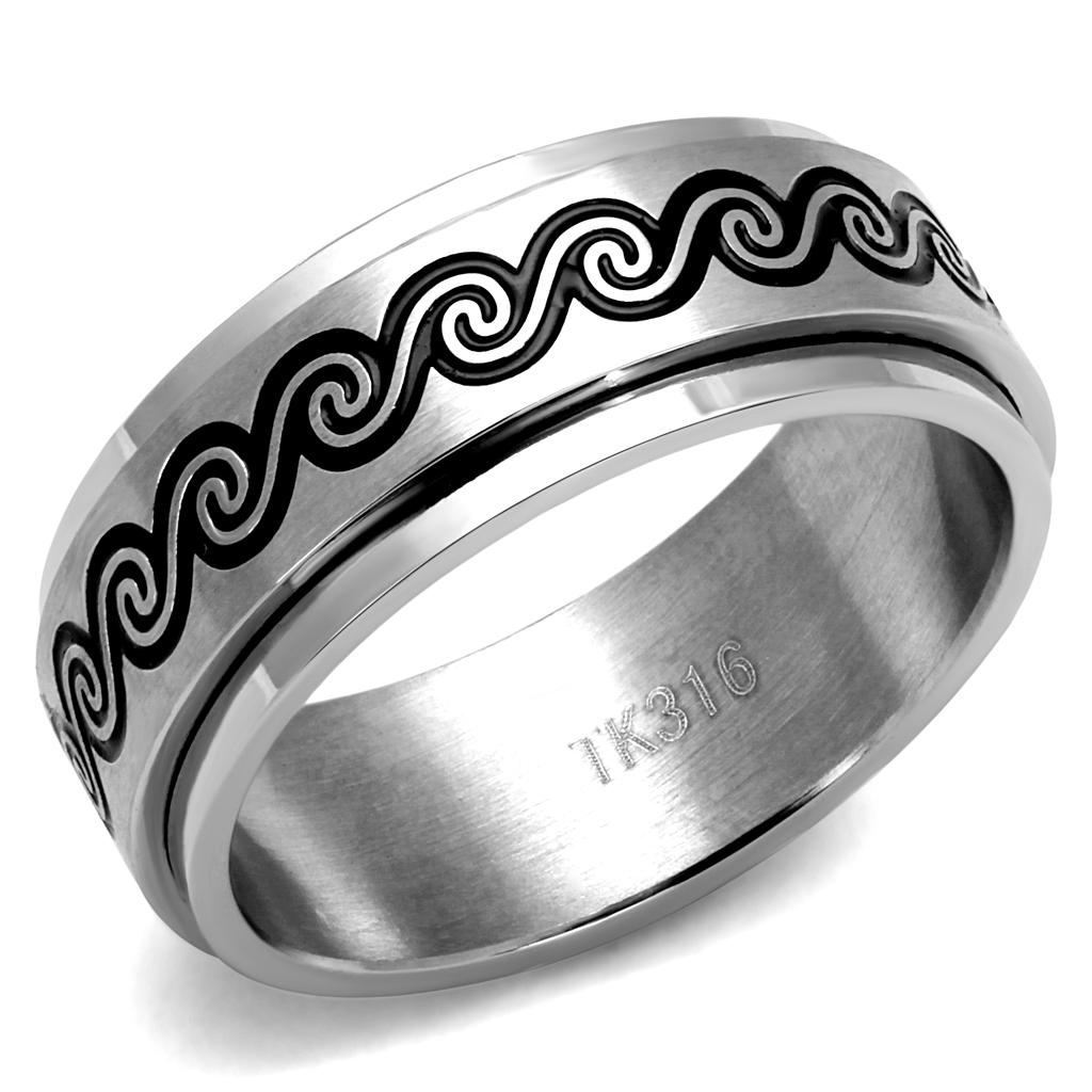 JCE2930 High polished (no plating) Stainless Steel Ring with Epoxy  in Jet
