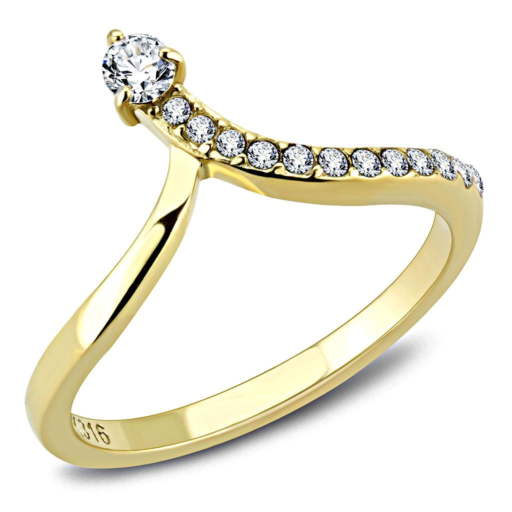 JCE3524 IP Gold(Ion Plating) Stainless Steel Ring with AAA Grade CZ  in Clear