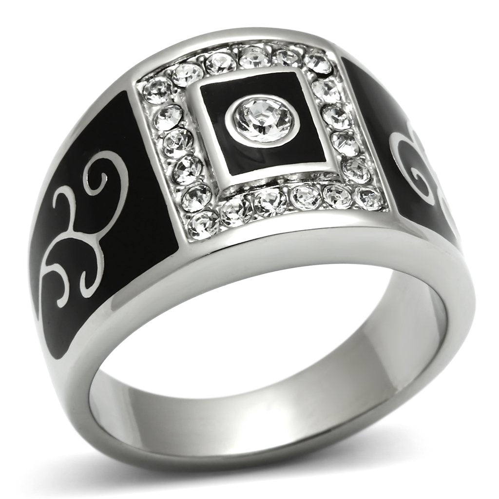 JCE492 High polished (no plating) Stainless Steel Ring with Top Grade Crystal  in Clear