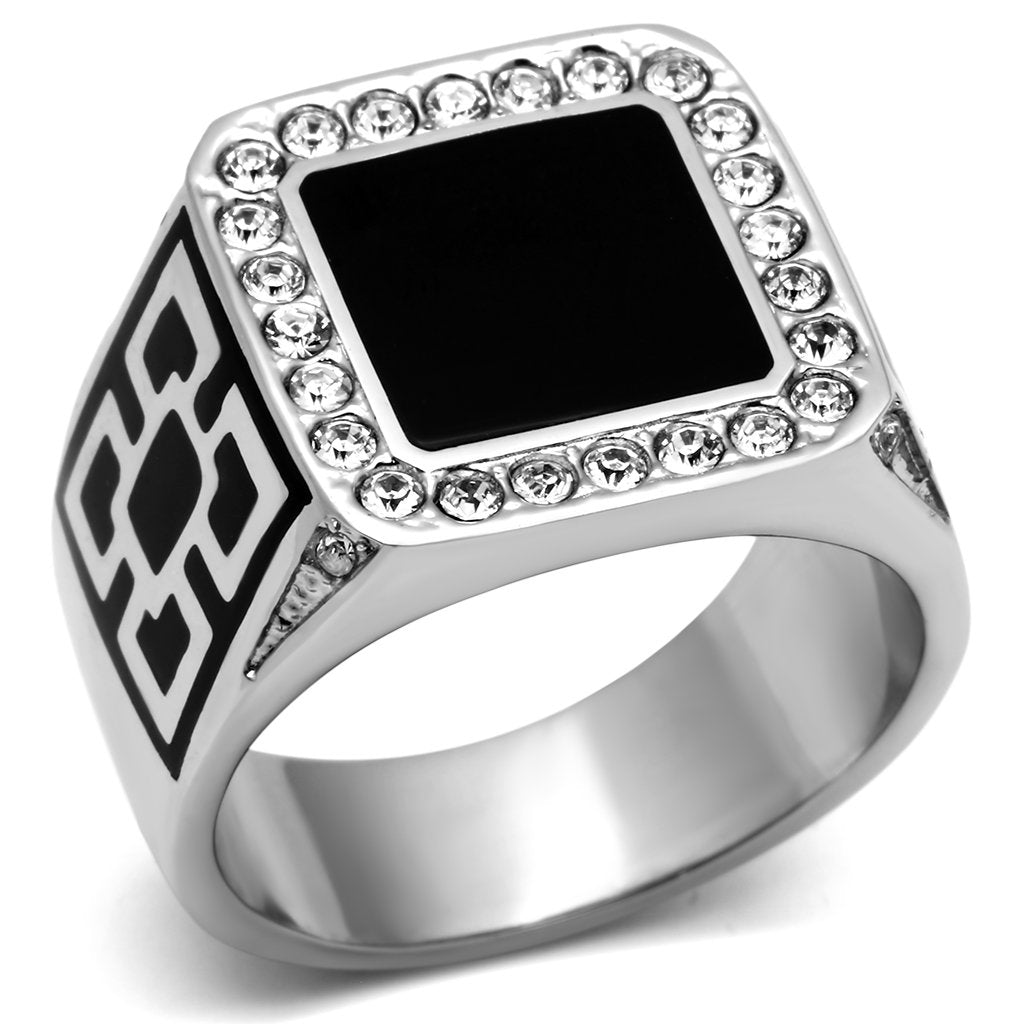 JCE713 High polished (no plating) Stainless Steel Ring with Top Grade Crystal  in Clear