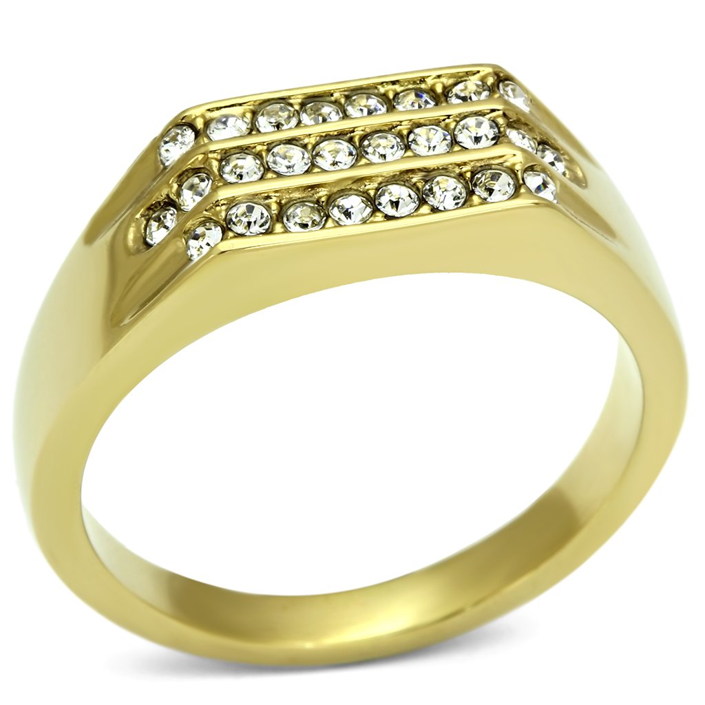 JCE727 IP Gold(Ion Plating) Stainless Steel Ring with Top Grade Crystal  in Clear