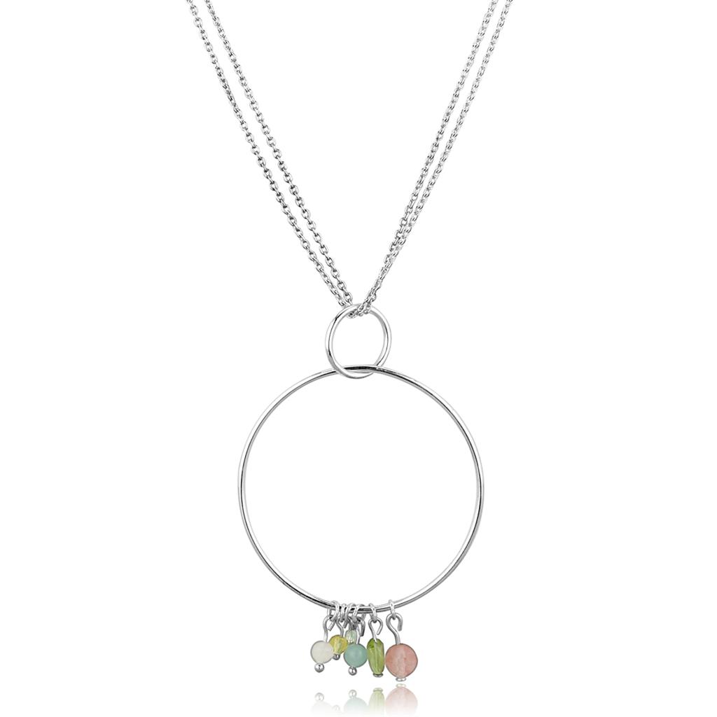 JCES796 Silver 925 Sterling Silver Necklace with Synthetic Glass Bead in Multi Color