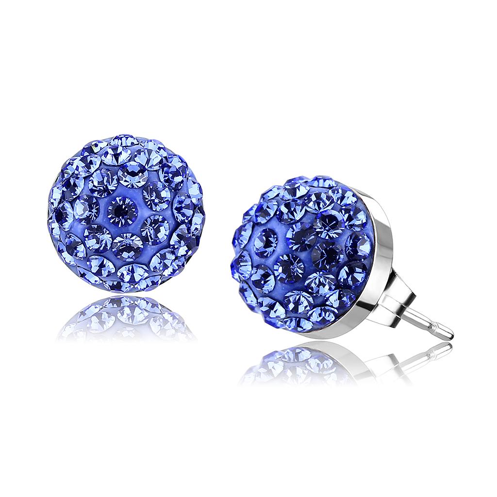 JCE3550 High polished (no plating) Stainless Steel Earrings with Top Grade Crystal  in Sapphire
