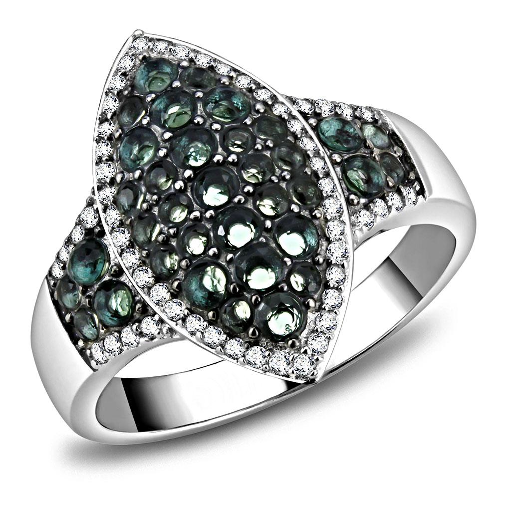 JCE614 Rhodium + Ruthenium 925 Sterling Silver Ring with Synthetic Synthetic Glass in Blue Zircon