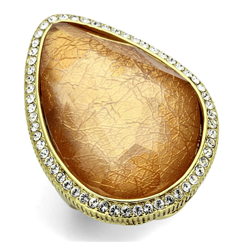 JCE083 IP Gold(Ion Plating) Brass Ring with Synthetic Synthetic Stone in Orange